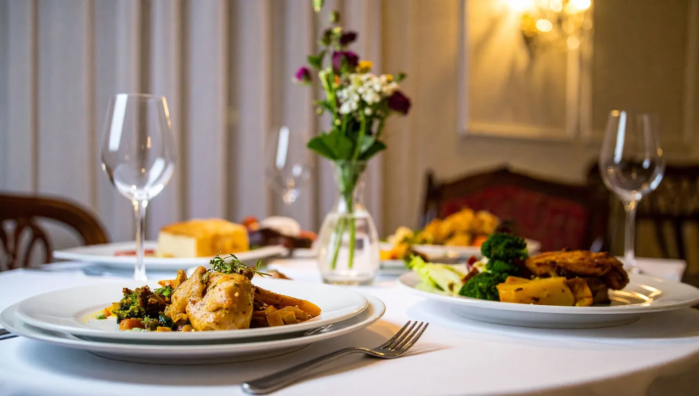 Nakryty stół i dania gotowe dla gości restauracji